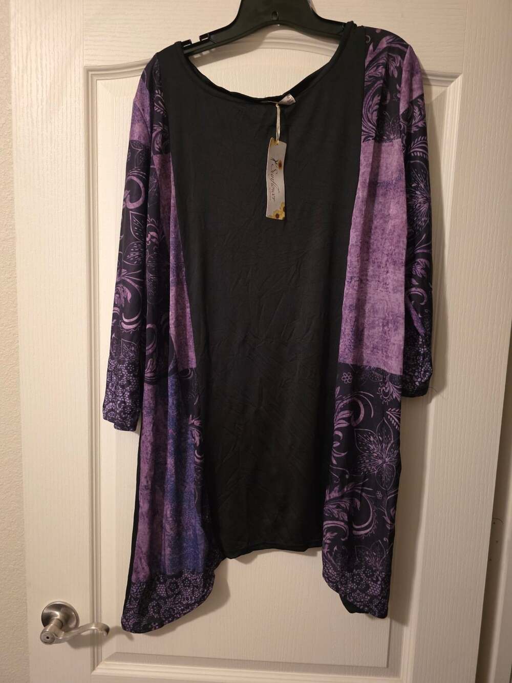 NWT Sunflower By Firmiana Size 3X Black Purple Floral Long Tunic Top